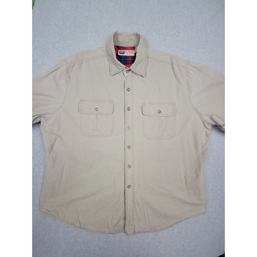 Big Mac Workwear Shirt Mens‎ XL Beige Western Long Sleeve Pockets Button Down